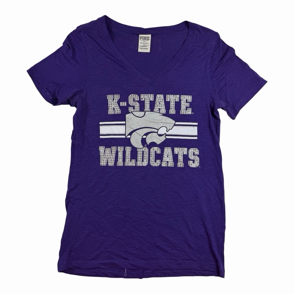Y2K Victoria's Secret PINK Kansas State Wildcats Tee Rhinestones Purple Large